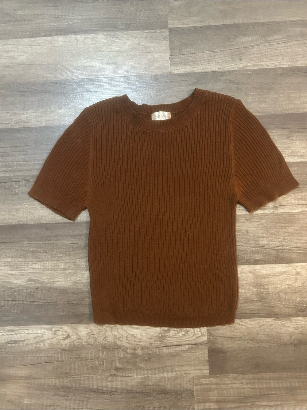 Altar'd State Women’s Brown Ribbed Short Sleeve Sweater Size Medium